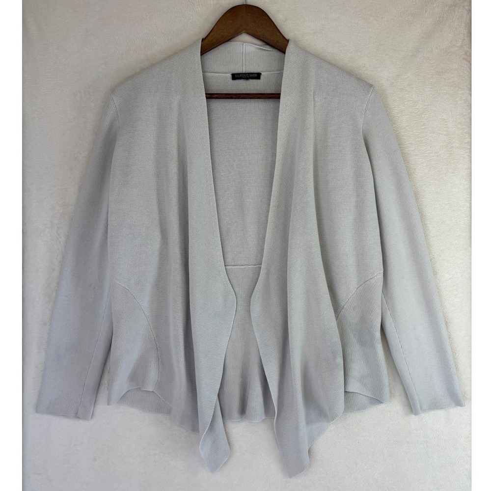 EILEEN FISHER Silk Cotton Cardigan Jacket Open Front Gray Office Work Small‎